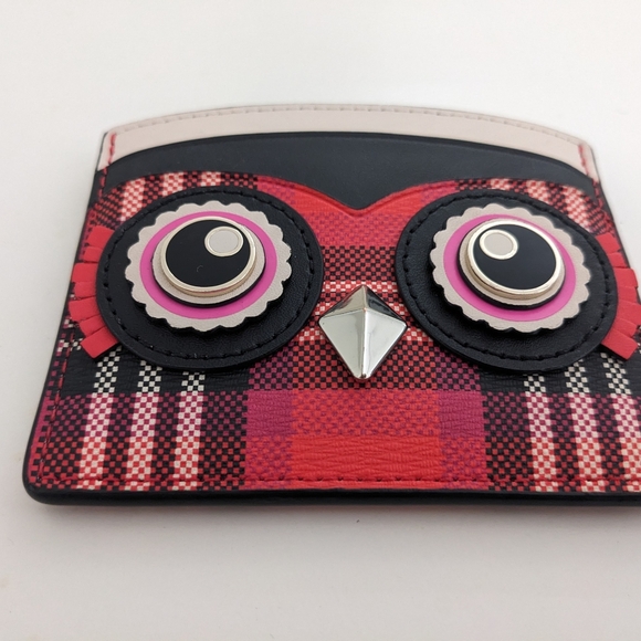NWT! Kate Spade New York Blinx Owl Plaid Card Holder In Red And Black - Picture 3 of 13